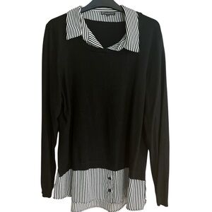 Adrianna Papell Black and White Layered Button Down Shirt